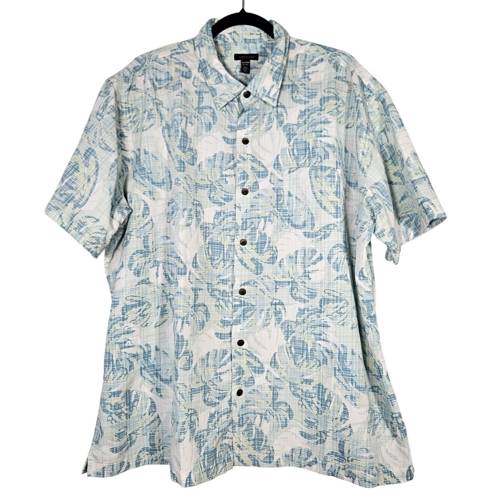 Van Heusen Shirt Men's XXL 18-18.5 Button Down Leaves Print Short Sleeve Preppy